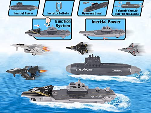 Aircraft Carrier Military Naval Ship Toy Play Set With Small Scale Model Planes Fighter Jets Battleship And Supply Ship For Kids Boy Girl Age 5+ Party Favors Gifts Naval Ship-02 - Everyday Play Set