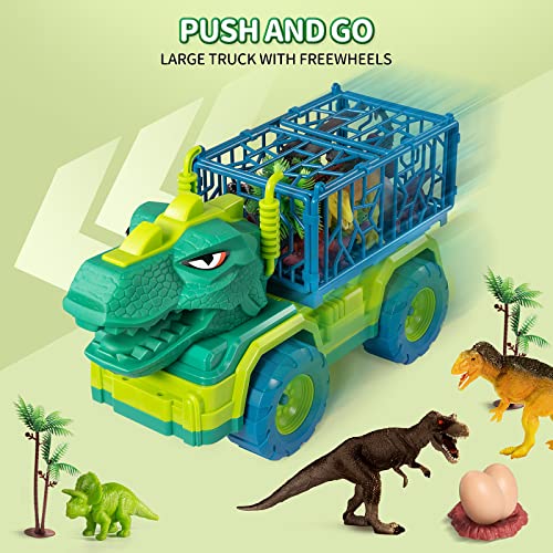 Budget Dinosaur Truck Toys For Kids 3-5 Years Tyrannosaurus Transport Car Carrier Truck With 8 Dino Figures Activity Play Mat Dinosaur Eggs Capture Jurassic Dinosaur Play Set For Boys And Girls - Everyday Play Set