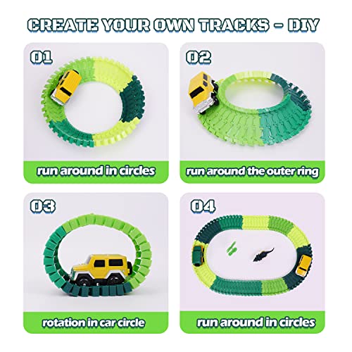 Dinosaur Toys For Kids 3-5 245 Pcs Dino Race Car Track Create A Dinosaur World Road Race With Flexible Train Track Playset 2 Electric Dinosaur Race Cars Toy,well-suited Gift For 3 4 5 Years Old Boys Girls Pink - Everyday Play Set