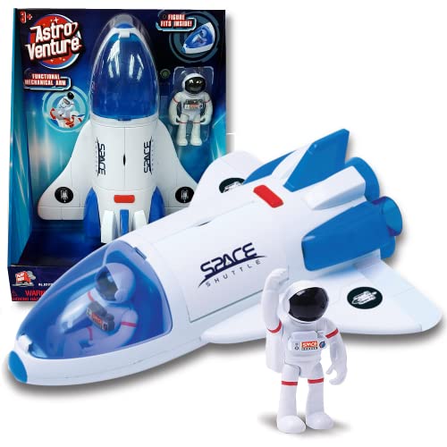 Stro Venture Space Shuttle Toy – Plastic Spaceship For Kids With Lights And Sound – Astronaut Figure Openable Cockpit And Compartment Extended Arm – Fun Space Toy Gift For Any Mission & Adventure - Everyday Play Set