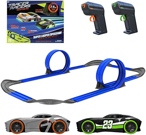 Mote Control Cordless Glow In The Dark High-Speed Super Loop Speedway Track Set With Two Cars For Dual Racing Glow Blue Blue Glow - Everyday Play Set