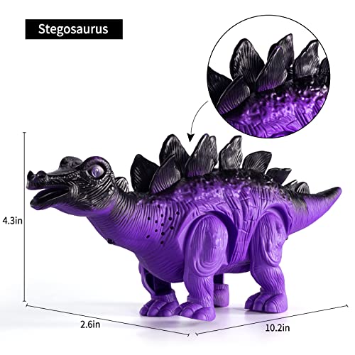 New 3 Pack Electric Walking Dinosaur Toys For Toddlers 2-4 3-5 Years With Roar Sounds And Lights Up Realistic Robot T-Rex Brachiosaurus Stegosaurus Dinosaur Figures For Kids - Everyday Play Set