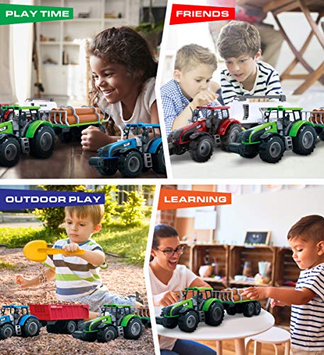 Coupon Friction Powered Farm Tractor Vehicles 16.5 Includes Farmer Tractor Water Tank And Log Trailer Push & Go No Batteries Needed (3pc Set) - Everyday Play Set
