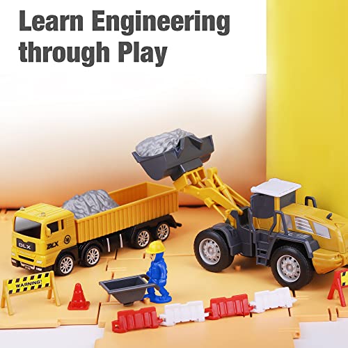 Promo Construction Site Vehicles Toy Set Kids Engineering Playset Tractor Digger Crane Dump Trucks Excavator Cement Steamroller Birthday Gift For 3 4 5 Year Old Toddlers Boys Child - Everyday Play Set