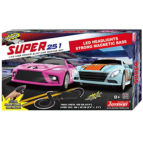 Super 251 USB Power Slot Car Racing Set LED Headlights Strong Magnetic Base Mechanical Lap Counter & Powerbase Integrated As Combo Track For Ages 8 And Up - Everyday Play Set