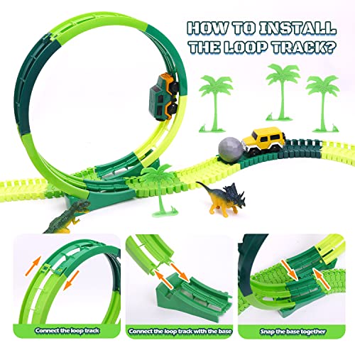 Dinosaur Toys For Kids 3-5 245 Pcs Dino Race Car Track Create A Dinosaur World Road Race With Flexible Train Track Playset 2 Electric Dinosaur Race Cars Toy,well-suited Gift For 3 4 5 Years Old Boys Girls Pink - Everyday Play Set