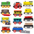 New Toys 12 (20 Pcs) Wooden Train Cars For Kids + Dual-use Wooden Box Cover/Tunnel Wooden Train Set Trains Toy Compatible With Thomas Wooden Railway Brio - Everyday Play Set