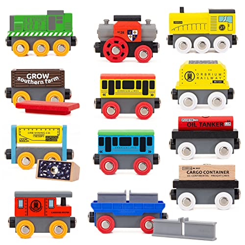 New Toys 12 (20 Pcs) Wooden Train Cars For Kids + Dual-use Wooden Box Cover/Tunnel Wooden Train Set Trains Toy Compatible With Thomas Wooden Railway Brio - Everyday Play Set