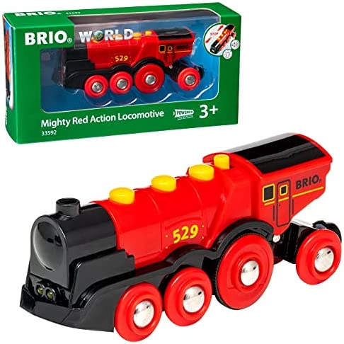Cheapest RIO World 33592 Mighty Red Action Locomotive Battery Operated Toy Train With Light And Sound Effects For Kids Age 3 And Up - Everyday Play Set