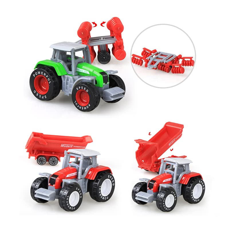 Kid s Farm Tractor Toys With Trailers ,Alloy And ABS Toy Truck Realistic Tractor Vehicle Value Play Set Set Of 4 - Everyday Play Set