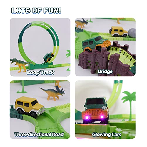 Dinosaur Toys For Kids 3-5 245 Pcs Dino Race Car Track Create A Dinosaur World Road Race With Flexible Train Track Playset 2 Electric Dinosaur Race Cars Toy,well-suited Gift For 3 4 5 Years Old Boys Girls Pink - Everyday Play Set