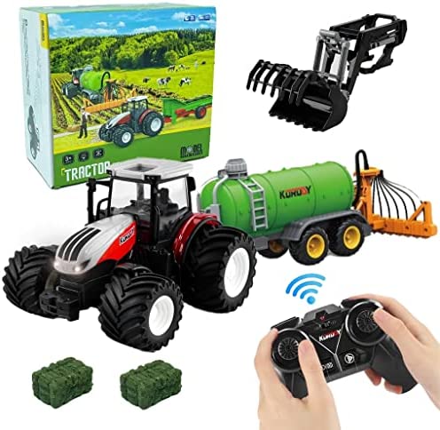 Coupon Remote Control Tractor Toy RC Truck With Trailer Farm Vehicle Toys Barrel Trailer With Spread Tubes Frontloader 1/24 Scale 2.4Ghz Farm Playset Toy For Kids Age 5 6 7 8 9 Up Years Old - Everyday Play Set