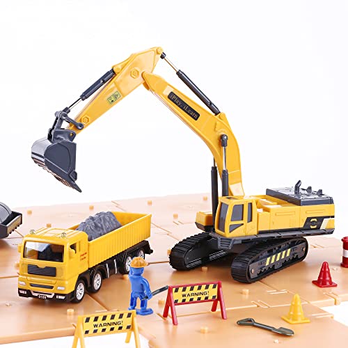 Promo Construction Site Vehicles Toy Set Kids Engineering Playset Tractor Digger Crane Dump Trucks Excavator Cement Steamroller Birthday Gift For 3 4 5 Year Old Toddlers Boys Child - Everyday Play Set
