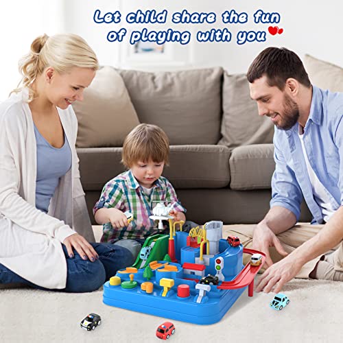 Preschool Educational Car Toys Gifts Puzzle Car Race Tracks Race Track Toys For Boy Car Adventure Toy For 3 4 5 6 7 8 Years Old Kids (Blue Helicopter Car) - Everyday Play Set