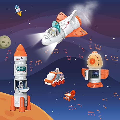 Coupon Space Toy For Kids Rocket Ship Toys With Space Shuttle Astronaut Figures Space Rover Spaces Station 5 In 1 Spaceship Toy For Boys 3-8 Aerospace Model Space Figure Toys With Sound & Ligh - Everyday Play Set