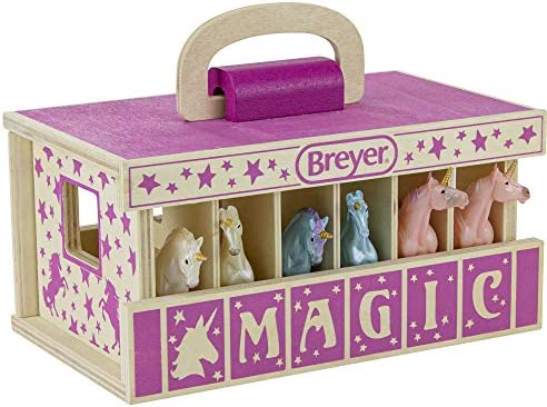 Horses Unicorn Magic Wooden Stable Playset With 6 Unicorns 6 Piece Playset 6 Stablemates Unicorns Included 6 H X 9 L X 2.5 D 1:32 Scale Model 59218 Multicolo - Everyday Play Set