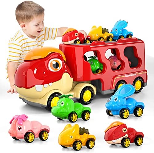 New Dinosaur Truck Toys For Kids 3-5 Years Cars Toys For Toddler 1-3 6 In 1 Jurassic Dinosaurs Trucks Toys Semi Truck Toy Car For Boys And Girls Age 2-3 well-suited Gift For Baby & Toddler Toys - Everyday Play Set