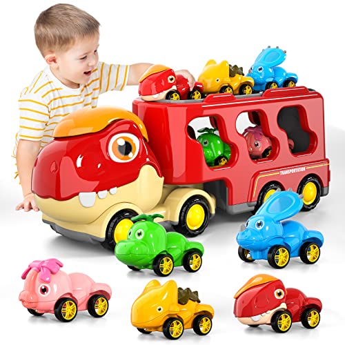 New Dinosaur Truck Toys For Kids 3-5 Years Cars Toys For Toddler 1-3 6 In 1 Jurassic Dinosaurs Trucks Toys Semi Truck Toy Car For Boys And Girls Age 2-3 well-suited Gift For Baby & Toddler Toys - Everyday Play Set