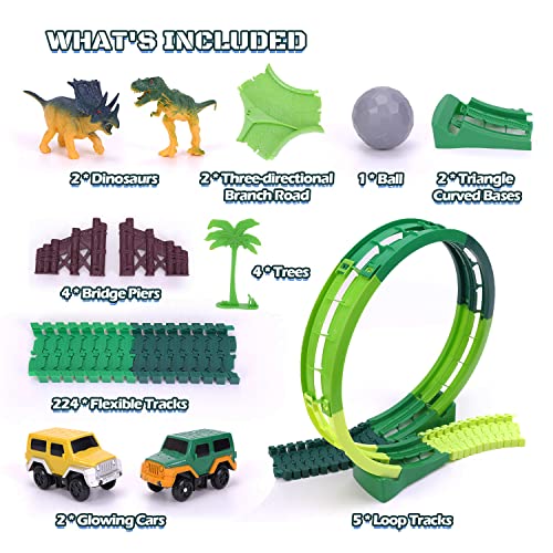 Dinosaur Toys For Kids 3-5 245 Pcs Dino Race Car Track Create A Dinosaur World Road Race With Flexible Train Track Playset 2 Electric Dinosaur Race Cars Toy,well-suited Gift For 3 4 5 Years Old Boys Girls Pink - Everyday Play Set