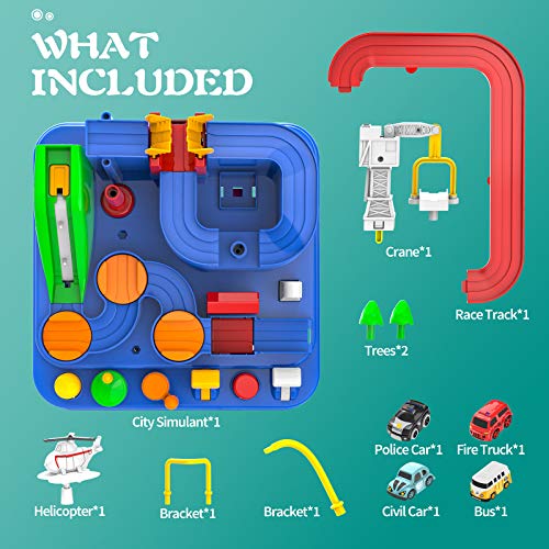 Toddler Toys For 3 4 5 Years Old Boys Girls Car Adventure Toys City Rescue With 4 Mini Cars,Race Tracks Car Toys For Boys Age 3-5 Birthday Gifts For 3-5 Year Old Boys Girls 10.2×10.2×7.2in - Everyday Play Set