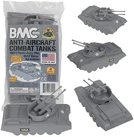 Promo Lassic Payton Anti-Aircraft Tanks – 4pc Tan Green Plastic Army Men Vehicle - Everyday Play Set