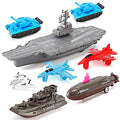 Aircraft Carrier Pullback Mini Military Toy Playset With Fighter Jets Stealth Bomber Tank Warship Submarine (8 Pieces) - Everyday Play Set
