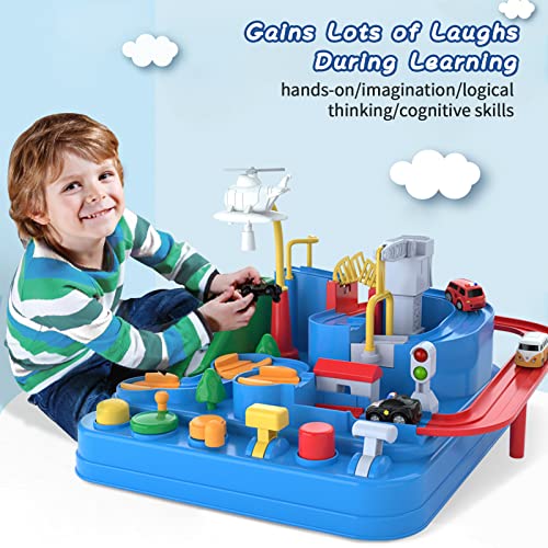 Preschool Educational Car Toys Gifts Puzzle Car Race Tracks Race Track Toys For Boy Car Adventure Toy For 3 4 5 6 7 8 Years Old Kids (Blue Helicopter Car) - Everyday Play Set