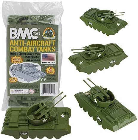 Promo Lassic Payton Anti-Aircraft Tanks – 4pc Tan Green Plastic Army Men Vehicle - Everyday Play Set