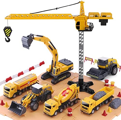 Promo Construction Site Vehicles Toy Set Kids Engineering Playset Tractor Digger Crane Dump Trucks Excavator Cement Steamroller Birthday Gift For 3 4 5 Year Old Toddlers Boys Child - Everyday Play Set