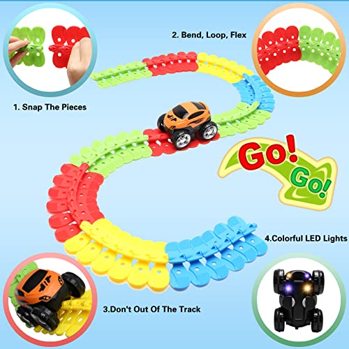 Toys For 3 Year Old Boys,Kids Toys For Boys Girls Age 3-5,184 PCS Toddler Toys Race Car Track Set With Flexible Track Create A Road Race,DIY Magic Car Toys For 3 4 5 Year Old Holiday and Birthday Gift Red Green Yellow Blue - Everyday Play Set