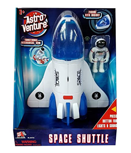 Stro Venture Space Shuttle Toy – Plastic Spaceship For Kids With Lights And Sound – Astronaut Figure Openable Cockpit And Compartment Extended Arm – Fun Space Toy Gift For Any Mission & Adventure - Everyday Play Set
