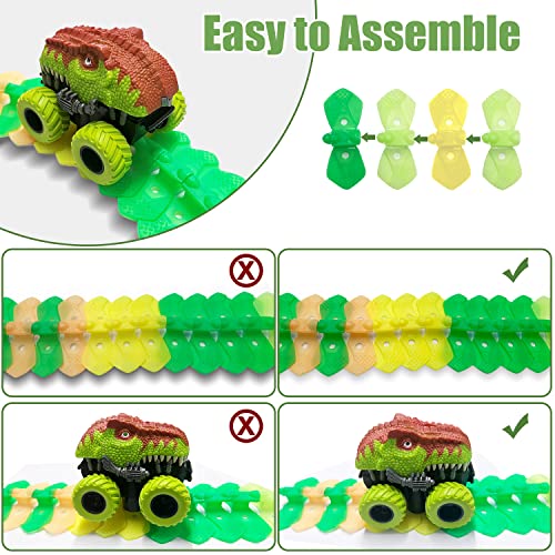 Inodoo Magic Tracks For Boys Girls Kids 144Pcs Flexible Glow In The Dark Race Track With LED Light-Up Dinosaur Race Car STEM Building Slot Car Toys well-suited Holiday and Birthday Gift For Aged 4-8 Dinosaur Race Track With 360° - Everyday Play Set
