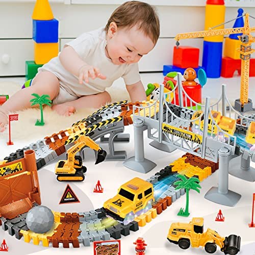 Inodoo Magic Tracks For Boys Girls Kids 144Pcs Flexible Glow In The Dark Race Track With LED Light-Up Dinosaur Race Car STEM Building Slot Car Toys well-suited Holiday and Birthday Gift For Aged 4-8 Dinosaur Race Track With 360° - Everyday Play Set