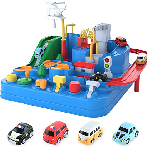 Preschool Educational Car Toys Gifts Puzzle Car Race Tracks Race Track Toys For Boy Car Adventure Toy For 3 4 5 6 7 8 Years Old Kids (Blue Helicopter Car) - Everyday Play Set