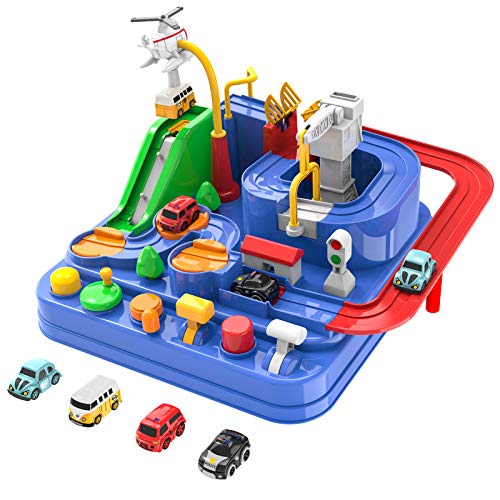 Toddler Toys For 3 4 5 Years Old Boys Girls Car Adventure Toys City Rescue With 4 Mini Cars,Race Tracks Car Toys For Boys Age 3-5 Birthday Gifts For 3-5 Year Old Boys Girls 10.2×10.2×7.2in - Everyday Play Set