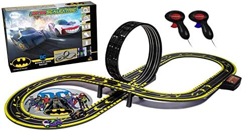 Micro Scalextric Justice League Batman Vs Joker Battery Powered 1:64 Slot Car Race Track Set G1155T Black - Everyday Play Set