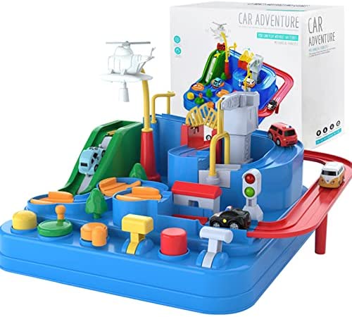 Preschool Educational Car Toys Gifts Puzzle Car Race Tracks Race Track Toys For Boy Car Adventure Toy For 3 4 5 6 7 8 Years Old Kids (Blue Helicopter Car) - Everyday Play Set
