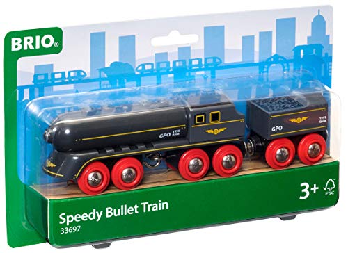 RIO World 33697 – Speedy Bullet Train – 2 Piece Wooden Toy Train Set For Kids Age 3 And Up - Everyday Play Set