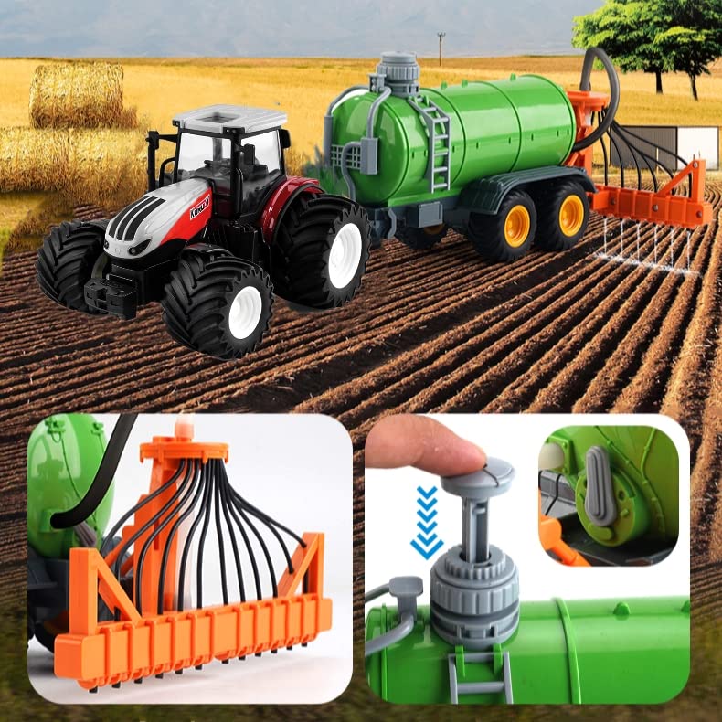 Coupon Remote Control Tractor Toy RC Truck With Trailer Farm Vehicle Toys Barrel Trailer With Spread Tubes Frontloader 1/24 Scale 2.4Ghz Farm Playset Toy For Kids Age 5 6 7 8 9 Up Years Old - Everyday Play Set