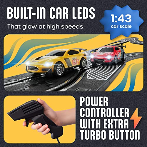 Coupon Slot Car Race Track Sets – Battery Or Electric Race Car Track With 4 Cars Dual Electric Race Track W/ 2 Remotes Lap Counter & Lights For Girls & Boys Age 8-12 - Everyday Play Set