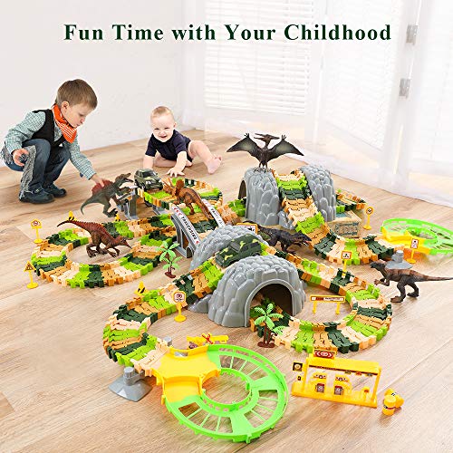 New Dinosaur Train Toys For Kids Longer Track 6 Realistic Jurassic Dino Figures 2 Electric Toy Car Twisted Flexible Train Track Set For Toddlers Boys & Girls 3 4 5 6 7 Years - Everyday Play Set