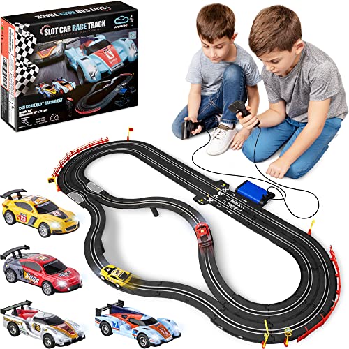 Coupon Slot Car Race Track Sets – Battery Or Electric Race Car Track With 4 Cars Dual Electric Race Track W/ 2 Remotes Lap Counter & Lights For Girls & Boys Age 8-12 - Everyday Play Set