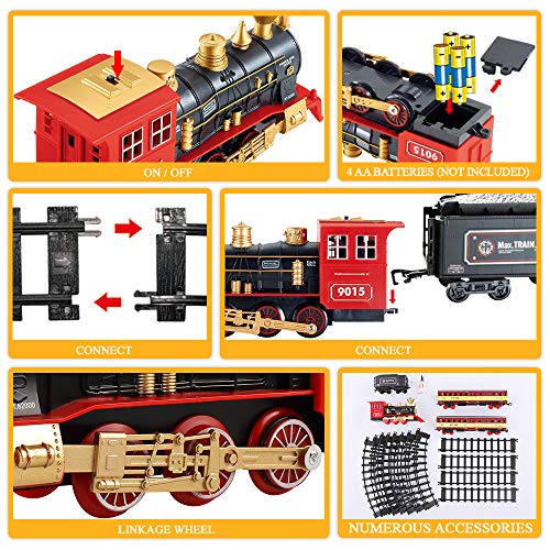Cheap Train Sets With Steam Locomotive Engine Cargo Car And Tracks Battery Powered Play Set Toy W/ Smoke Light & Sounds For Kids Boys & Girls 3 4 5 6 7 Years Old - Everyday Play Set